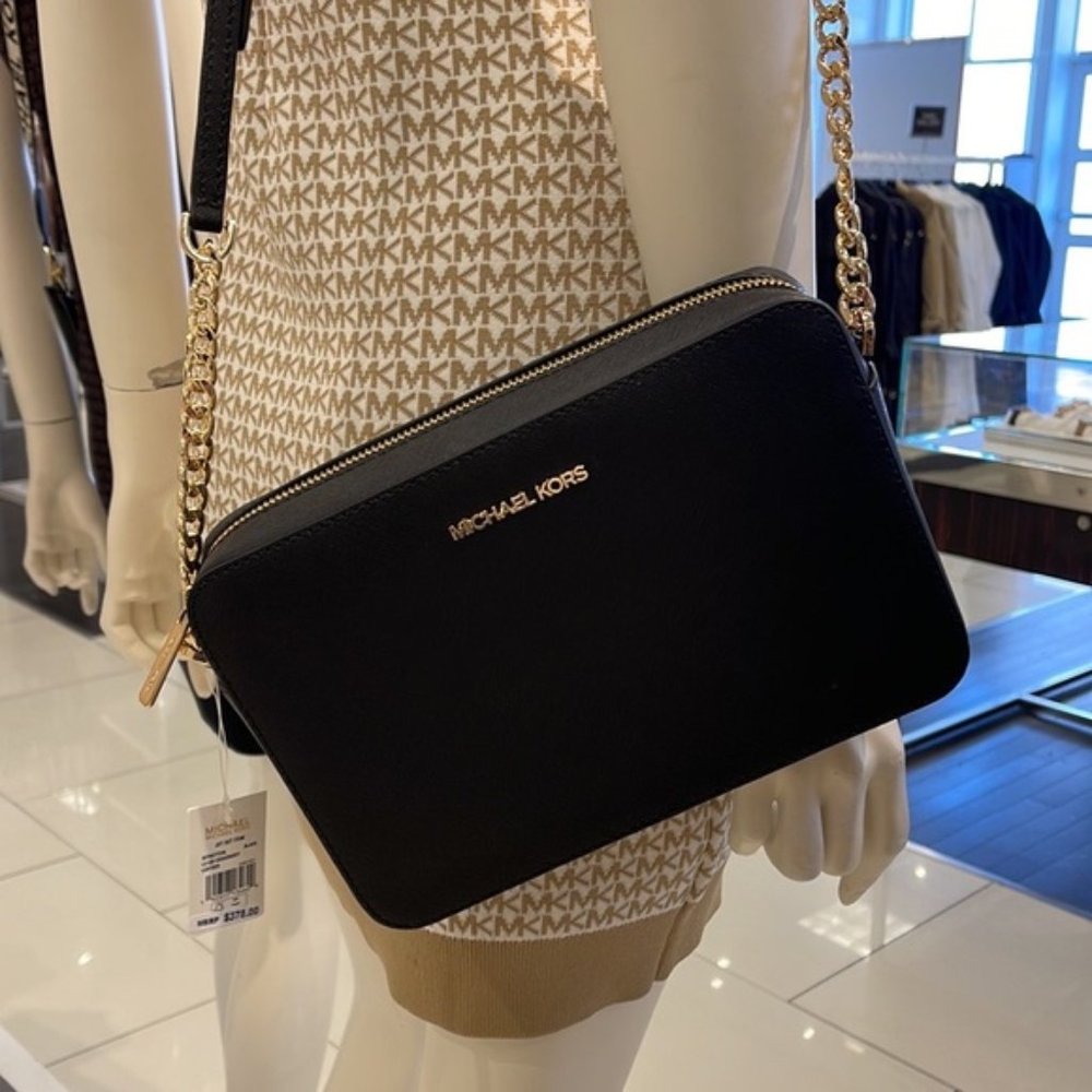 Michael Kors Jet Set Item Large East West Zip Crossbody Leather Black - Picture 13 of 16